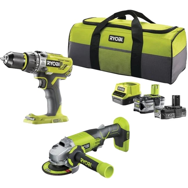 ONE+ Akku Schlagbohrschrauber- / Winkelschleifer-Set R18PDAG-242S, 18Volt, Werkzeug-Set