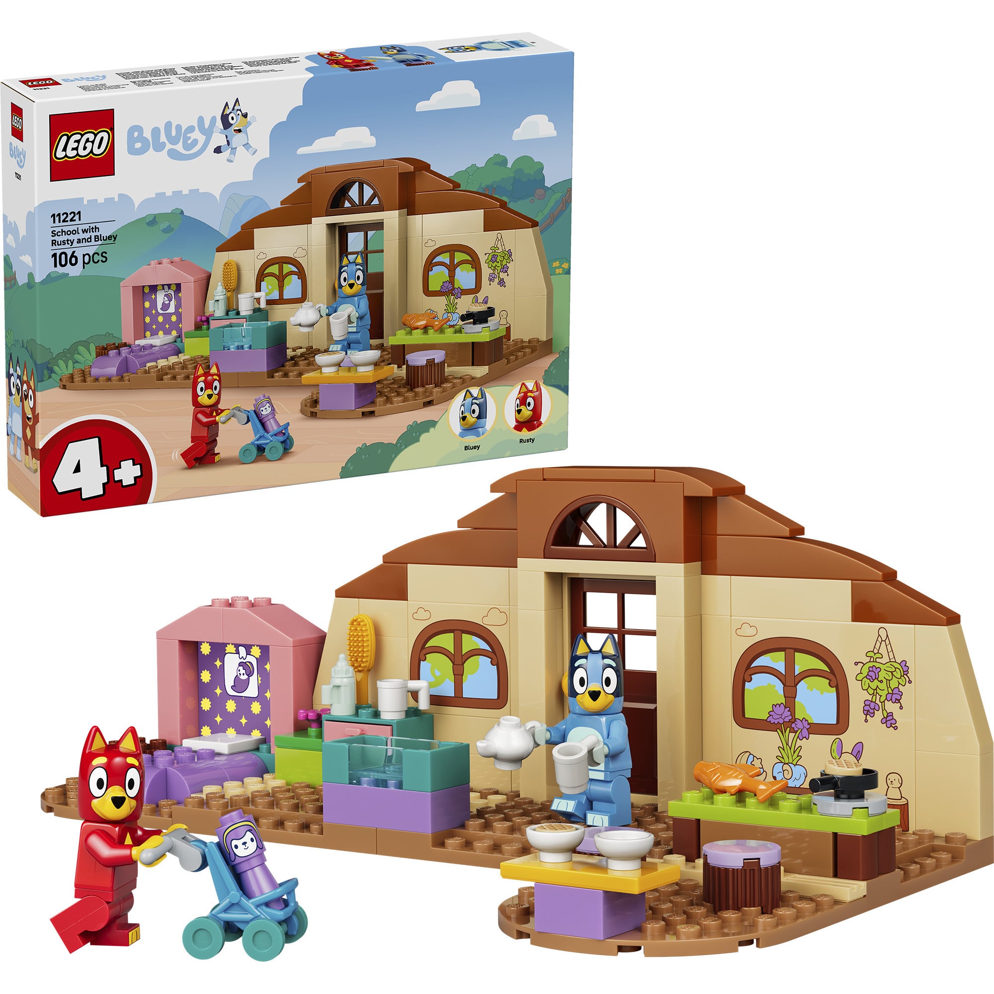 11221 Bluey Schule mit Rusty und Bluey, Konstruktionsspielzeug