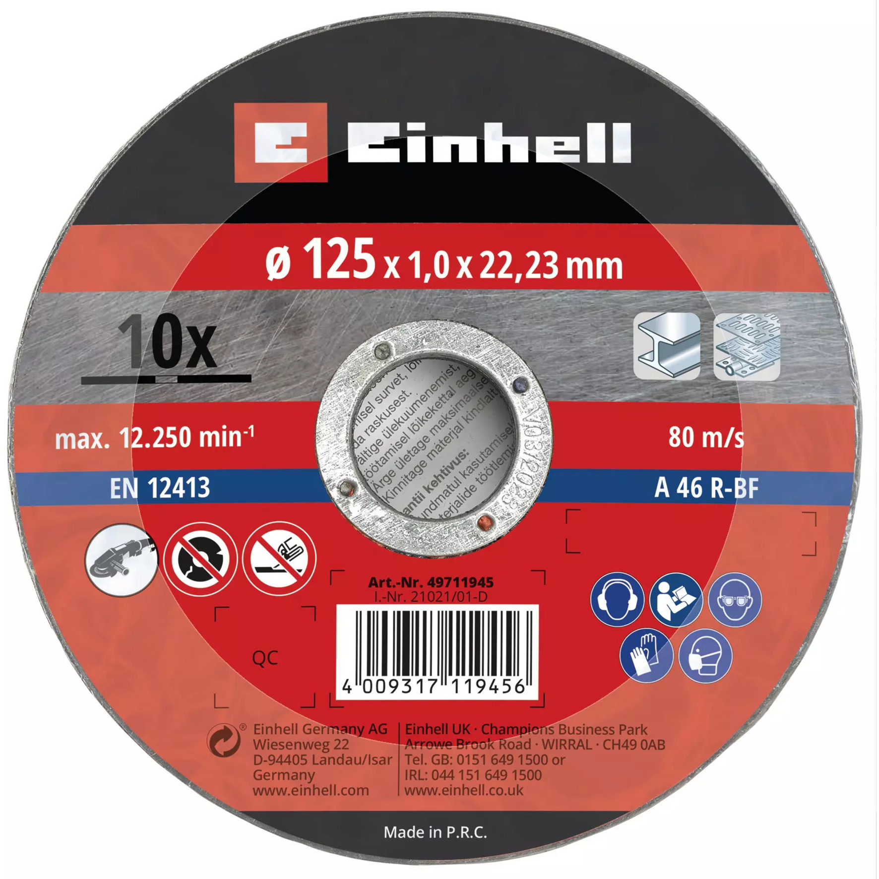 Trennscheibe dünn, Ø 125 x 1,0mm, 10 Stück