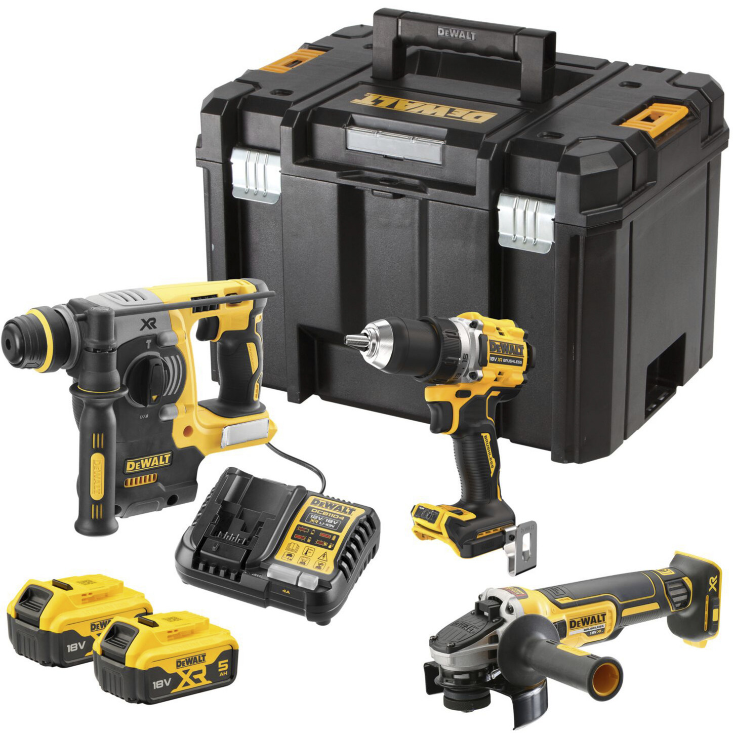 Akku-Bohrschrauber, -Kombihammer und -Winkelschleifer Set DCK330P2T, 18Volt, Werkzeug-Set