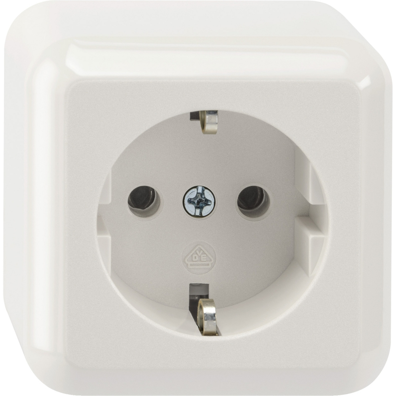 Schutzkontakt-Steckdose Aufputz mit Schraubbefestigung und Steckklemmen, 16 Ampere, 250 Volt