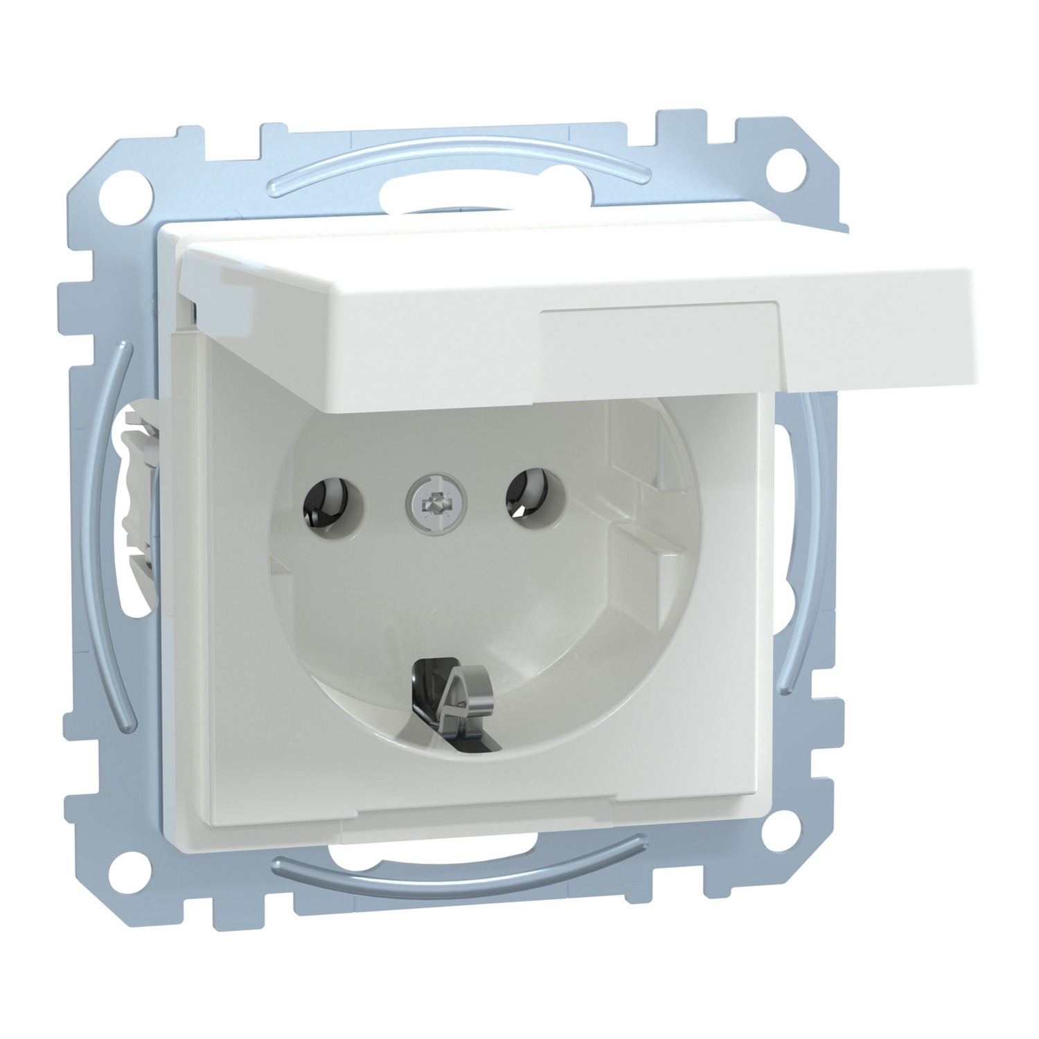 Schutzkontakt-Steckdose mit Klappdeckel, Unterputz, 16 Ampere, 250 Volt, System M
