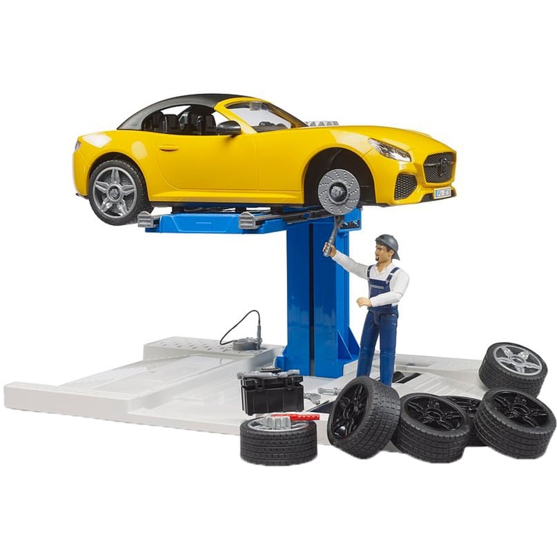 bworld PKW Service Center + bruder Roadster, Spielfahrzeug