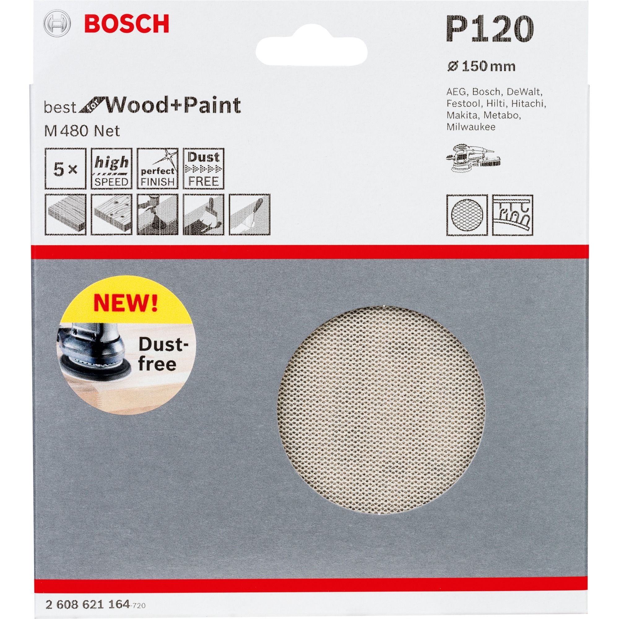 Bosch Netzschleifblatt M480 Net Best for Wood and Paint, Ø 150mm, K120 | 03165140872553 Bosch Netzschleifblatt M480 Net Best for Wood and Paint, Ø 150mm, K120 | 03165140872553