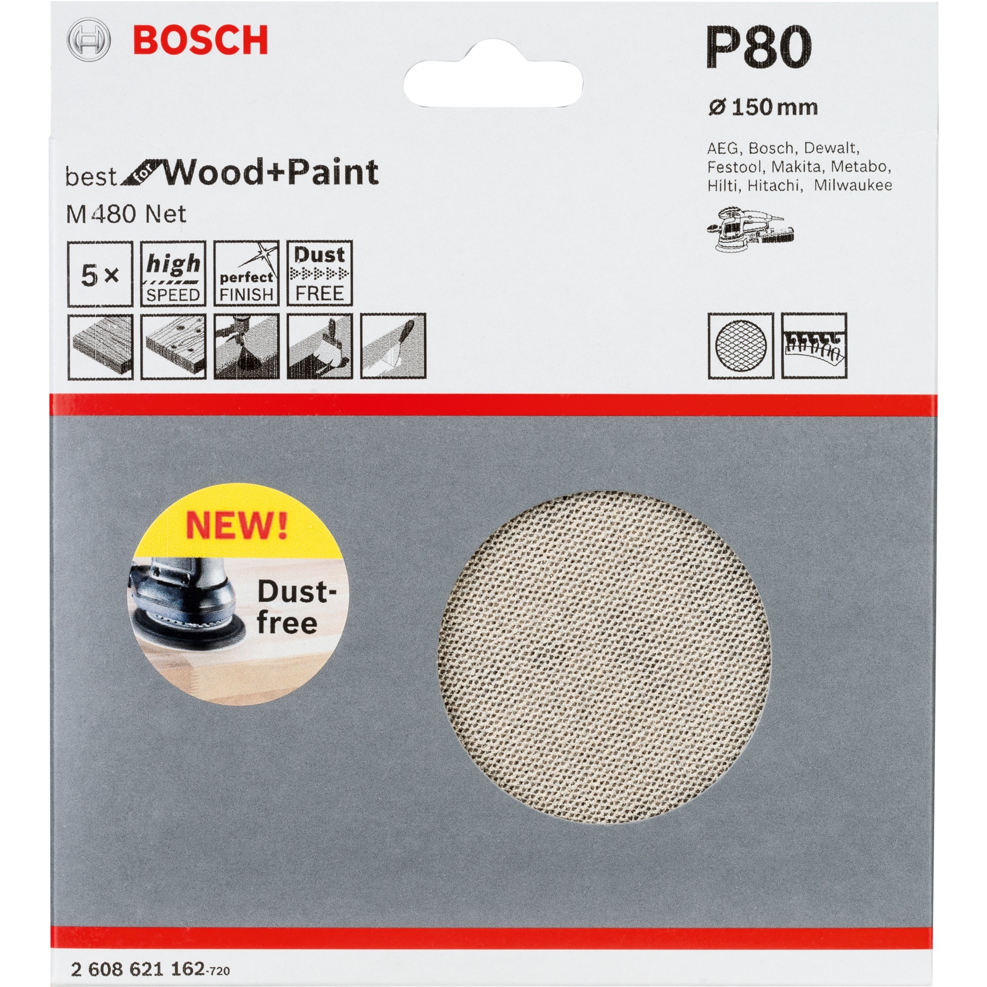 Bosch Netzschleifblatt M480 Net Best for Wood and Paint, Ø 150mm, K80 | 03165140872539 Bosch Netzschleifblatt M480 Net Best for Wood and Paint, Ø 150mm, K80 | 03165140872539