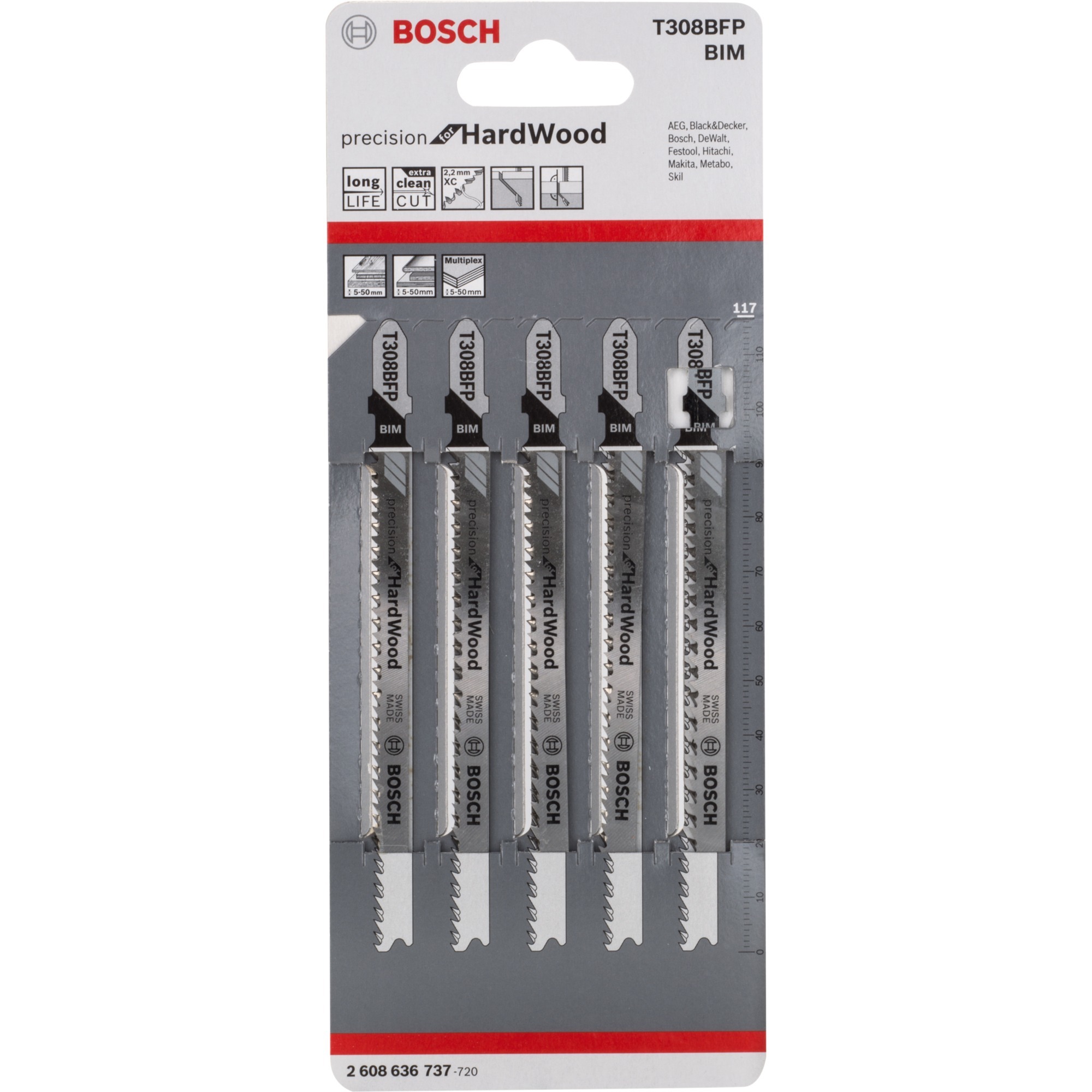 Bosch Stichsägeblatt T 308 BFP Precision for Hard Wood, 5 Stück | 03165140623681