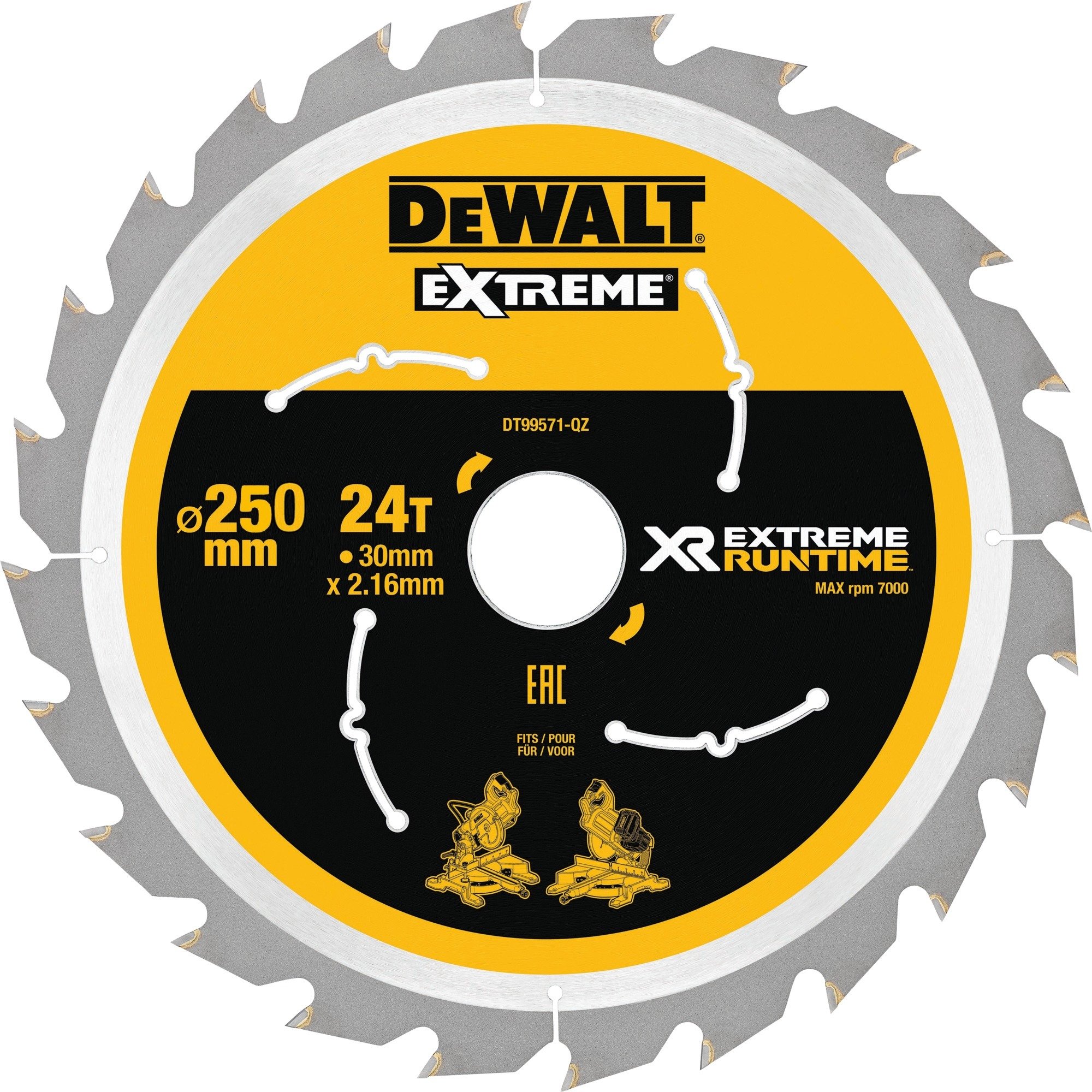 Dewalt Kreissägeblatt XR EXTREME RUNTIME DT99571, Ø 250mm, 24Z | 05035048542323