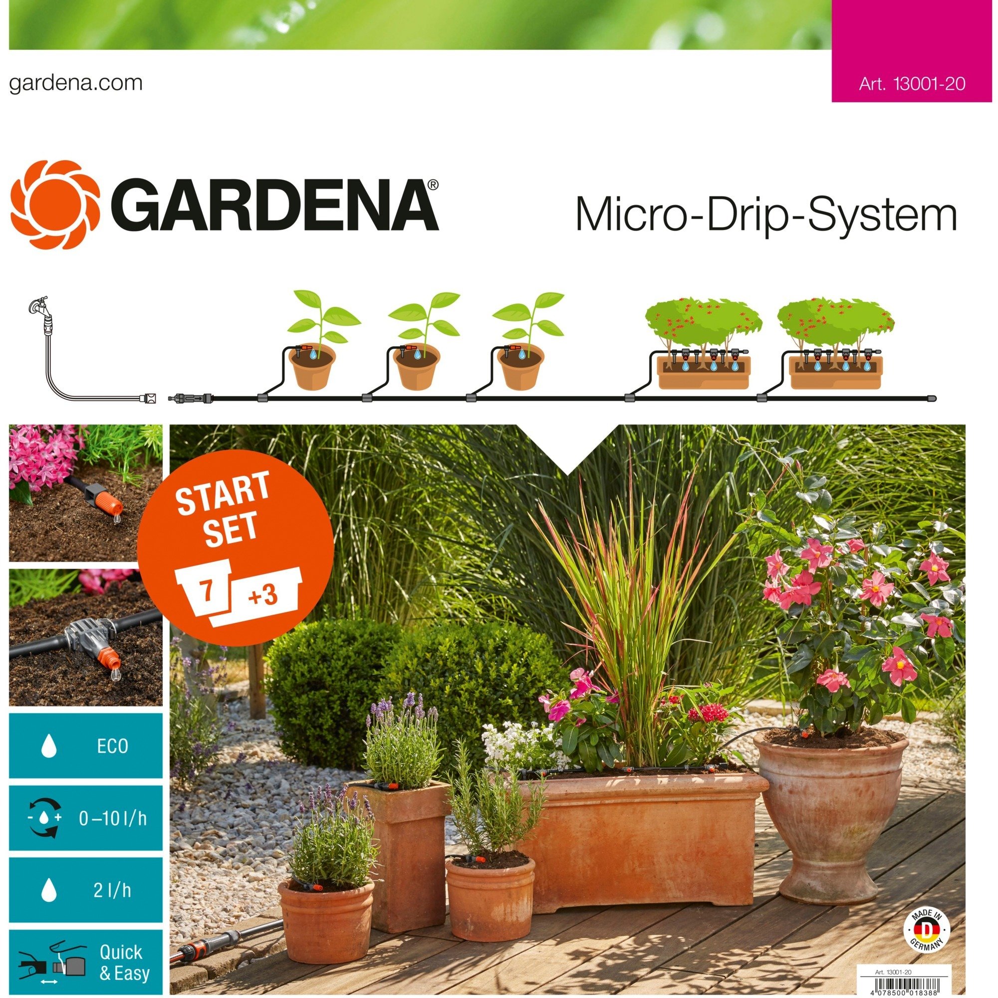 Gardena Micro-Drip-System Start-Set Pflanztöpfe M, 68-teilig, Tropfsystem | 04078500018388