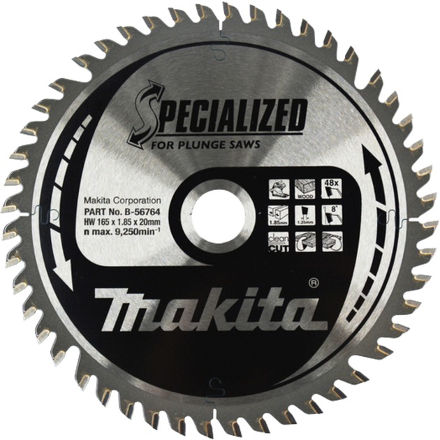 Makita Kreissägeblatt B-56764 SPECIALIZED für Tauchsägen, Ø 165mm, 48Z | 00088381490375 Makita Kreissägeblatt B-56764 SPECIALIZED für Tauchsägen, Ø 165mm, 48Z | 00088381490375