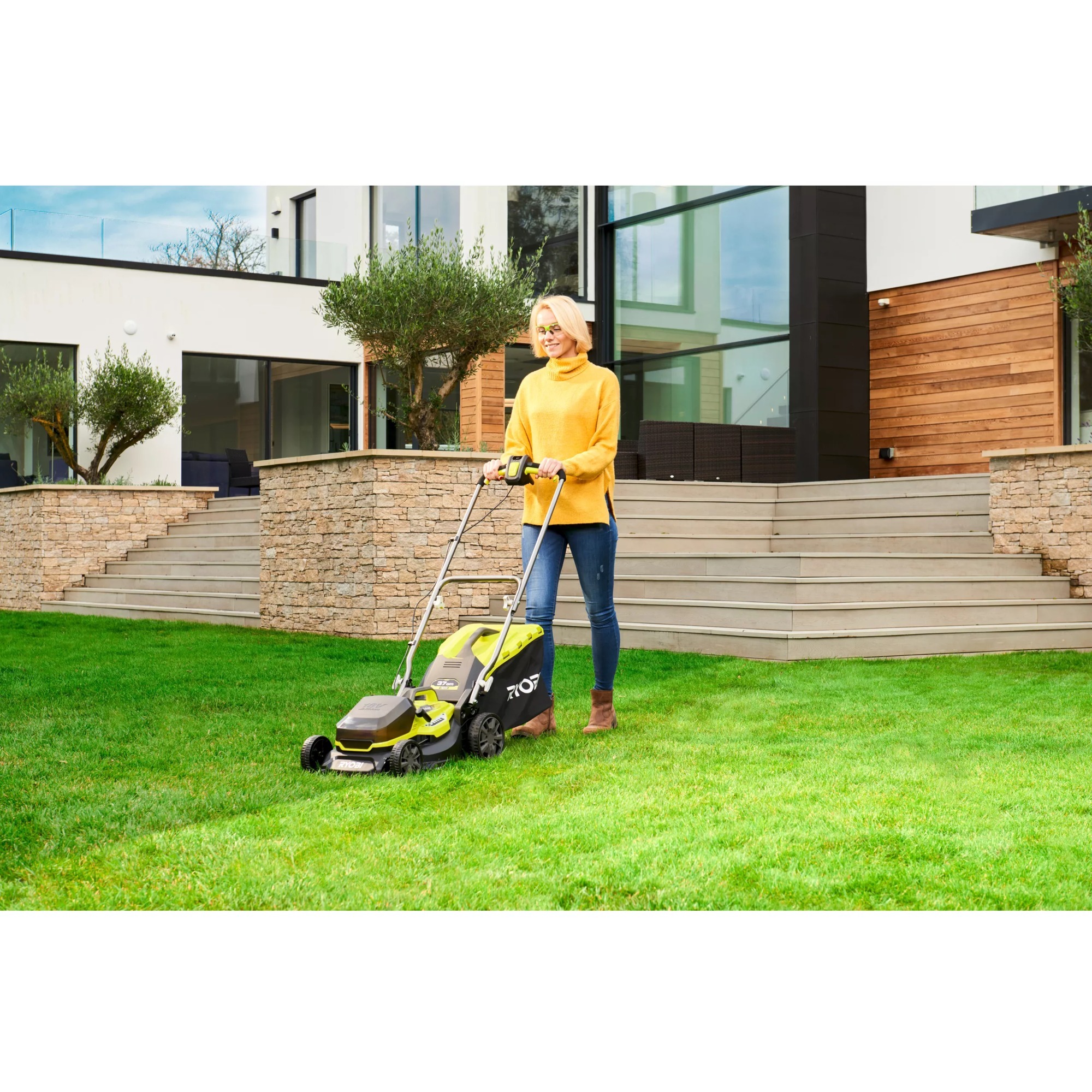 Ryobi ONE+ HybridRasenmäher RY18LMH37A225, 18Volt / Kabel grün