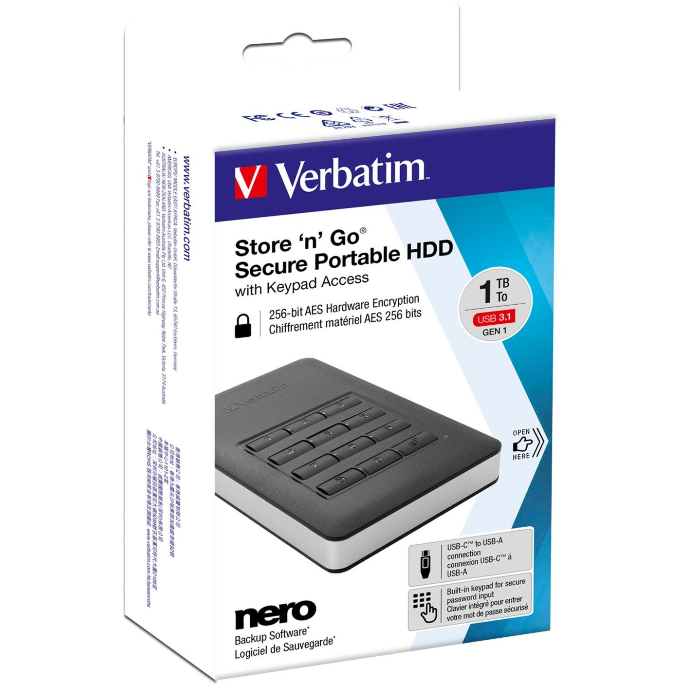 Verbatim Store “n“ Go Secure 1 TB, Externe Festplatte | 00023942534013