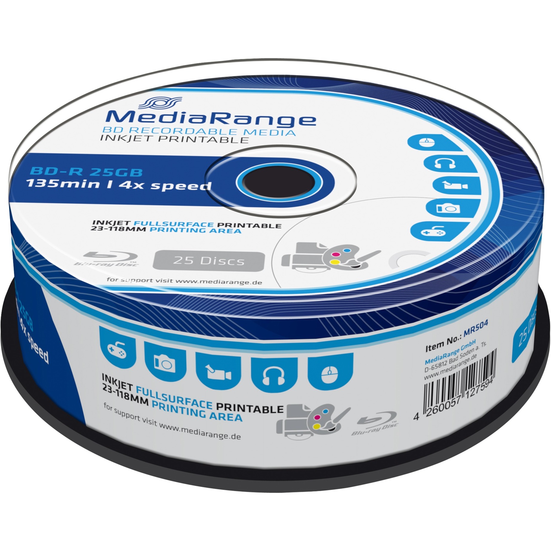 MediaRange BD-R 25GB, Blu-ray-Rohlinge | 04260057127594 MediaRange BD-R 25GB, Blu-ray-Rohlinge | 04260057127594