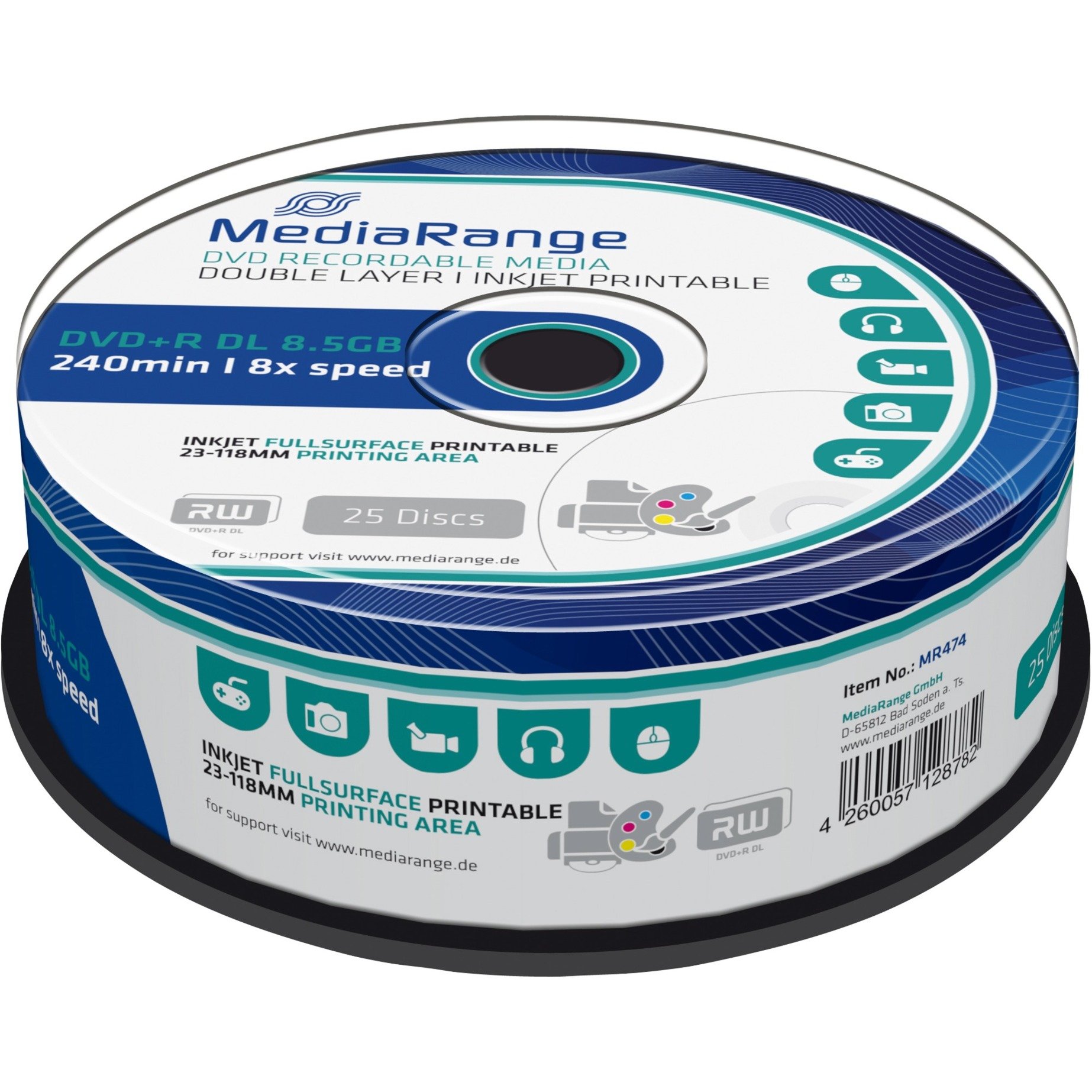 MediaRange DVD+R DL 8,5 GB, DVD-Rohlinge | 04260057128782 MediaRange DVD+R DL 8,5 GB, DVD-Rohlinge | 04260057128782