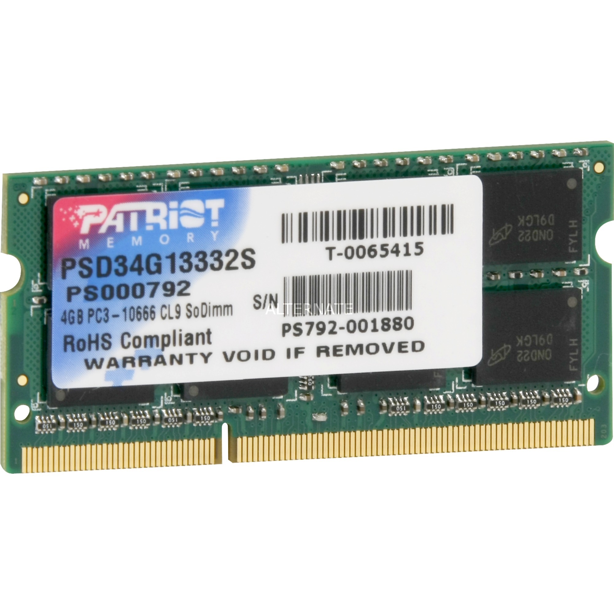 Patriot SO-DIMM 4 GB DDR3-1333 , Arbeitsspeicher | 00879699009850 Patriot SO-DIMM 4 GB DDR3-1333 , Arbeitsspeicher | 00879699009850
