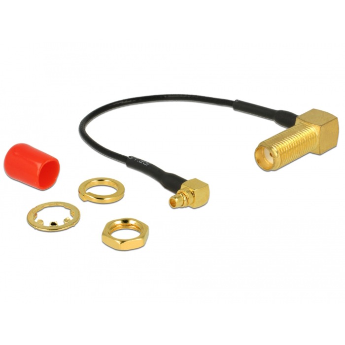 Antennenkabel SMA 90° (Buchse zum Einbau) > MMCX 90° Stecker, Adapter