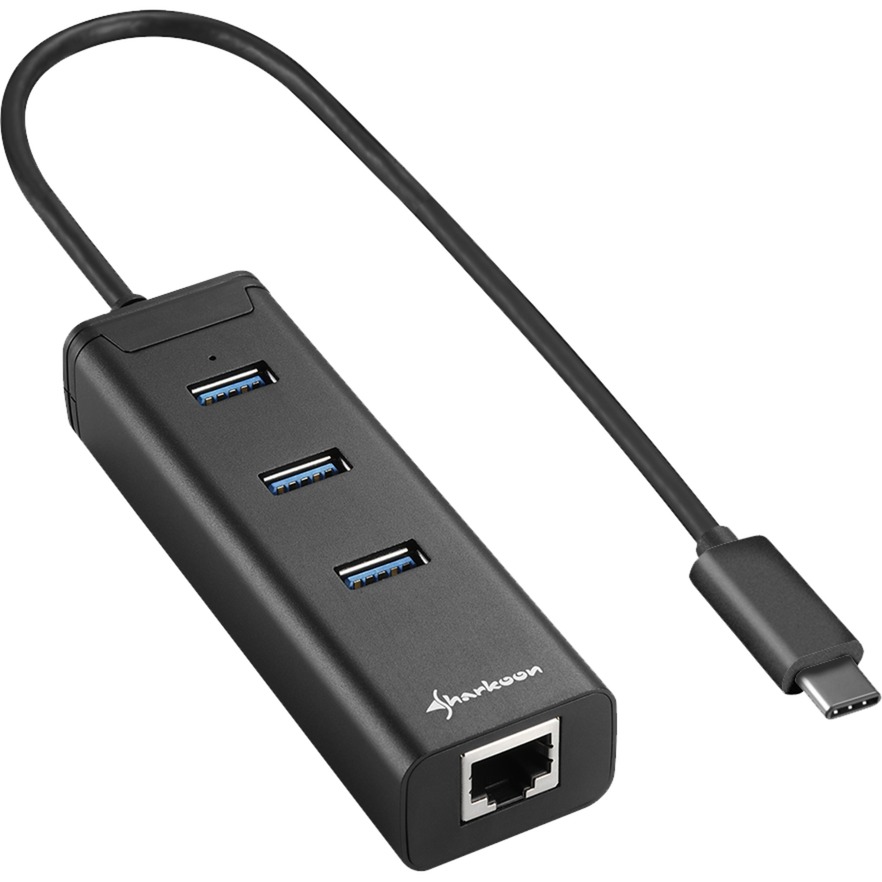 Sharkoon 3-Port USB 3.0 Aluminium + RJ45 Type C, USB-Hub | 04044951019038