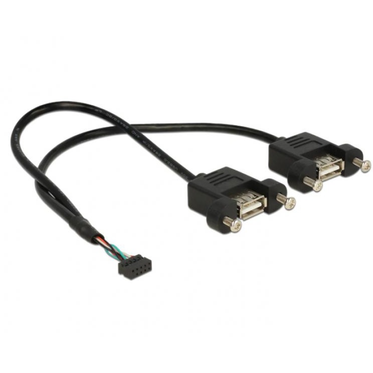 USB 2.0 Kabel, 2mm 10Pin Header > 2x USB-A Buchse, zum Einbau