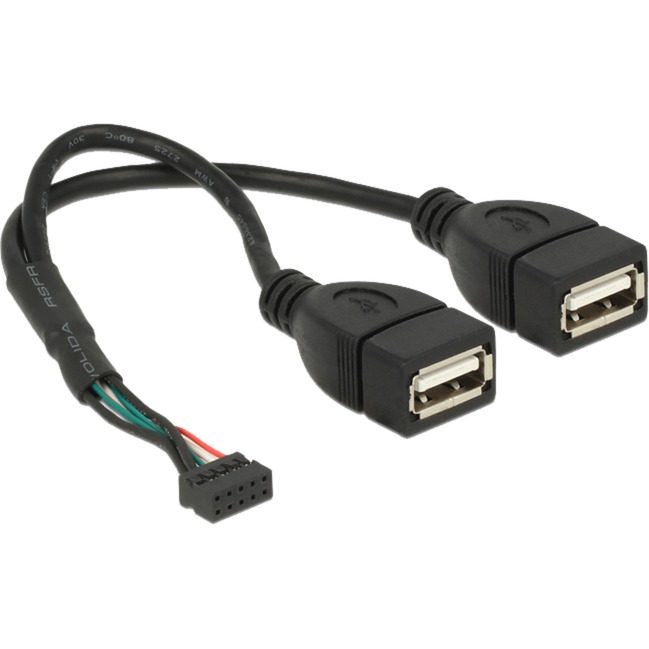 USB 2.0 Y-Kabel, 10 Pin Header > 2x USB-A Buchse