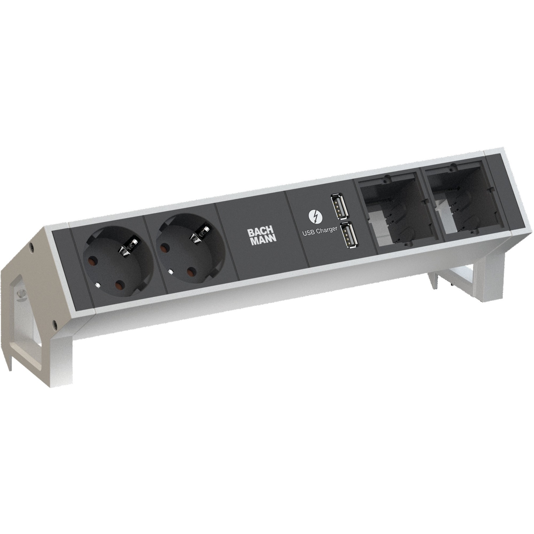 Bachmann DESK 2 Steckdosenleiste 5-fach, 2x Strom, 2x USB-A, 2x Custom Modul | 04016514059300 Bachmann DESK 2 Steckdosenleiste 5-fach, 2x Strom, 2x USB-A, 2x Custom Modul | 04016514059300