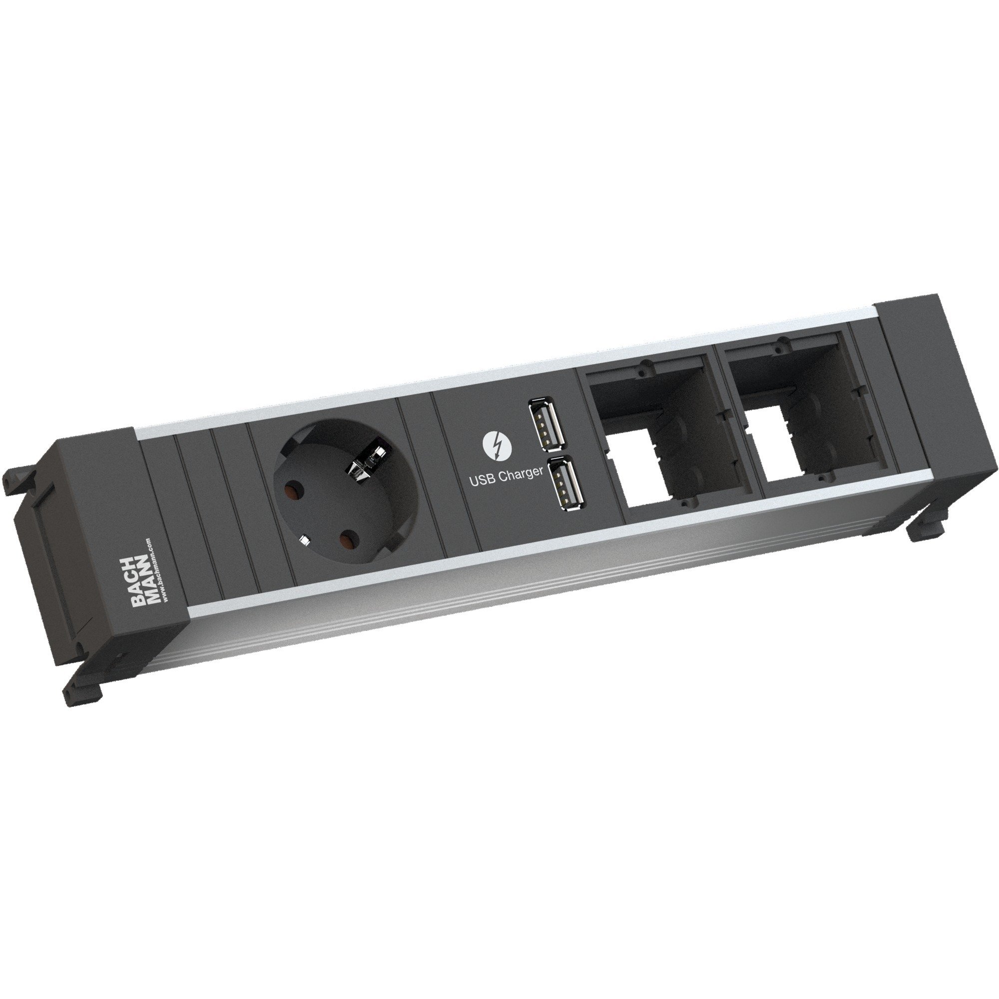 Bachmann POWER FRAME Modulträger 4-fach, 1x Strom, 2x USB-A, 2x Custom Module, Steckdosenleiste | 04016514059461 Bachmann POWER FRAME Modulträger 4-fach, 1x Strom, 2x USB-A, 2x Custom Module, Steckdosenleiste | 04016514059461