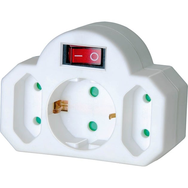 Adapterstecker Euro 2+Schutzkontakt 1 mit Schalter, Steckdosenadapter