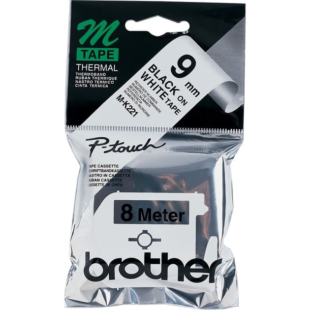 Brother P-touch Schriftband MK-221BZ 9mm x 8m schwarz/weiß selbstklebend 4977766624831 Brother 8 Meter