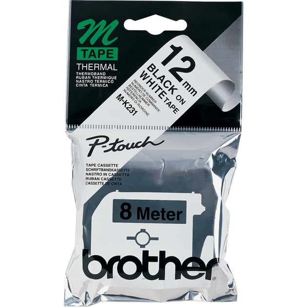 Brother M K231BZ - Etikettenband - Schwarz auf Weiß - Rolle (1,2 cm x 8 m) - 1 Rolle(n) - für P-Touch PT-55, PT-65, PT-7