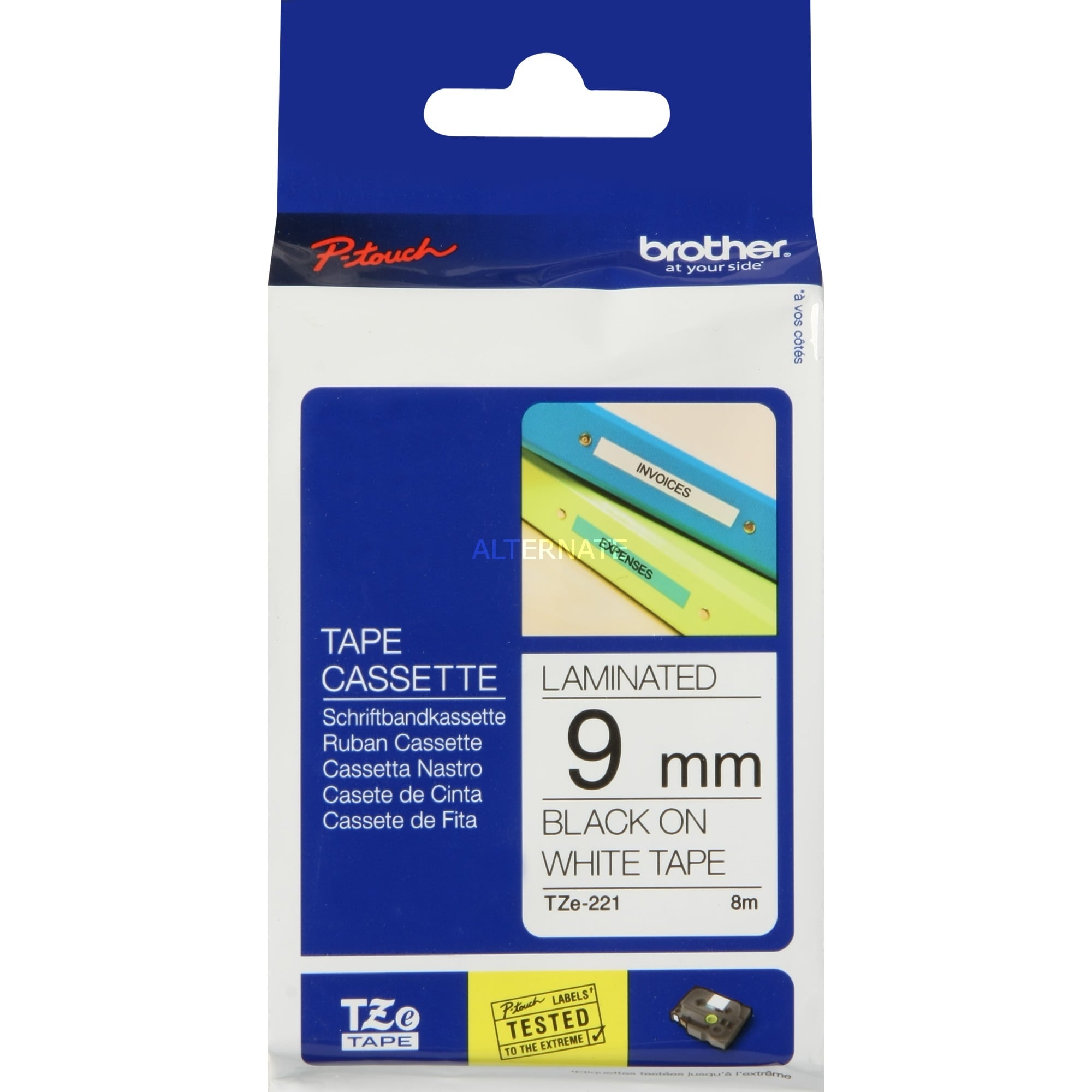 Brother P-touch Schriftband TZe-221 9mm x 8m schwarz/weiß laminiert selbstklebend 4977766685085 Brother 8 Meter