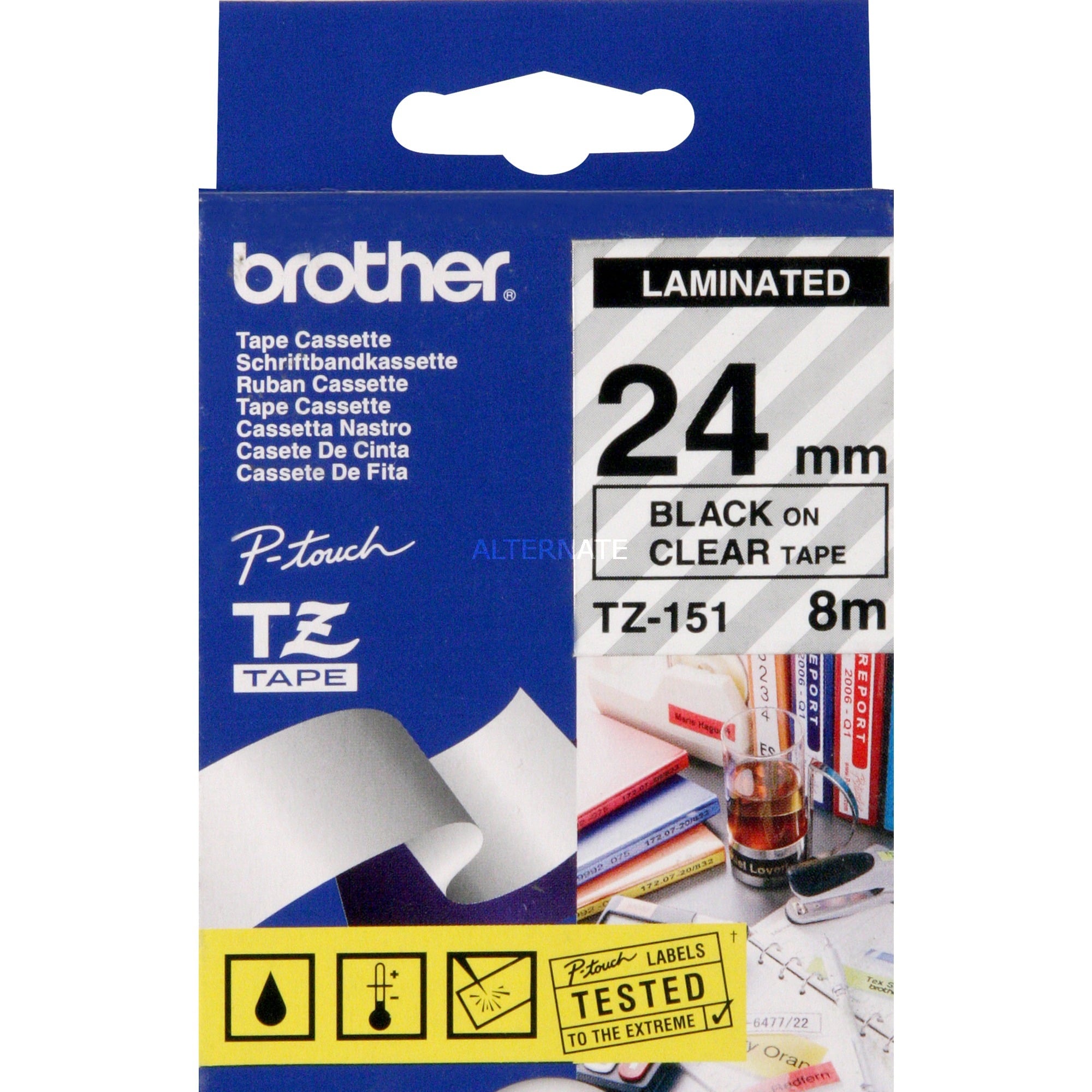 Brother TZe 151 - Laminiertes Band - schwarz auf durchsichtig - Rolle (2,4 cm x 8 m) - 1 Rolle(n) - für P-Touch PT-1400,