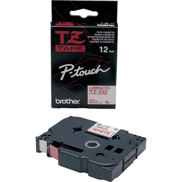 Brother P-touch Schriftband TZe-232 12mm x 8m rot/weiß laminiert selbstklebend 4977766685245 Brother 8 Meter