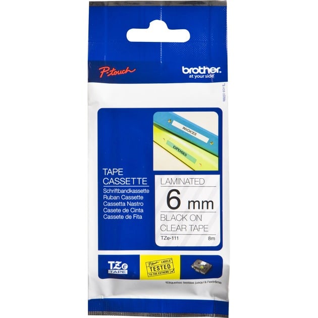 P-TOUCH TZE111 - laminiertes Schriftband, schwarz auf transparent, 6 mm