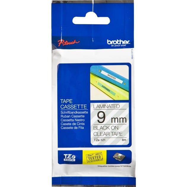 Brother P-touch Schriftband TZe-121 9mm x 8m schwarz/farblos laminiert selbstklebend 4977766684781 Brother 8 Meter