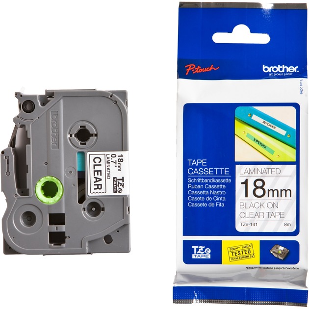 P-TOUCH TZE141 - laminiertes Schriftband, schwarz auf transparent, 18 mm