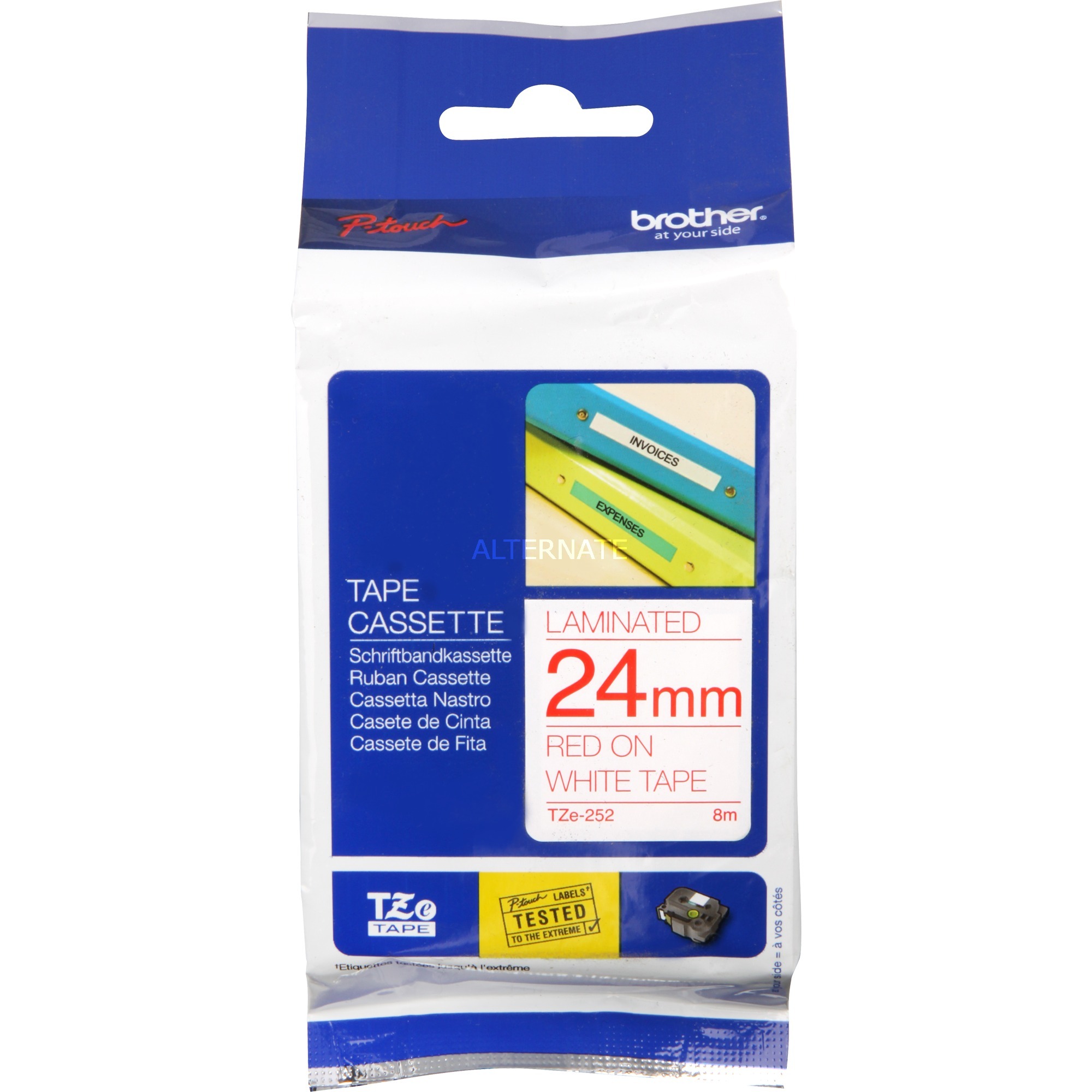 Brother TZe 252 - Laminiertes Klebeband - Rot auf Weiß - Rolle (2,4 cm x 8 m) - 1 Rolle(n) - für P-Touch PT-1400, 1600,