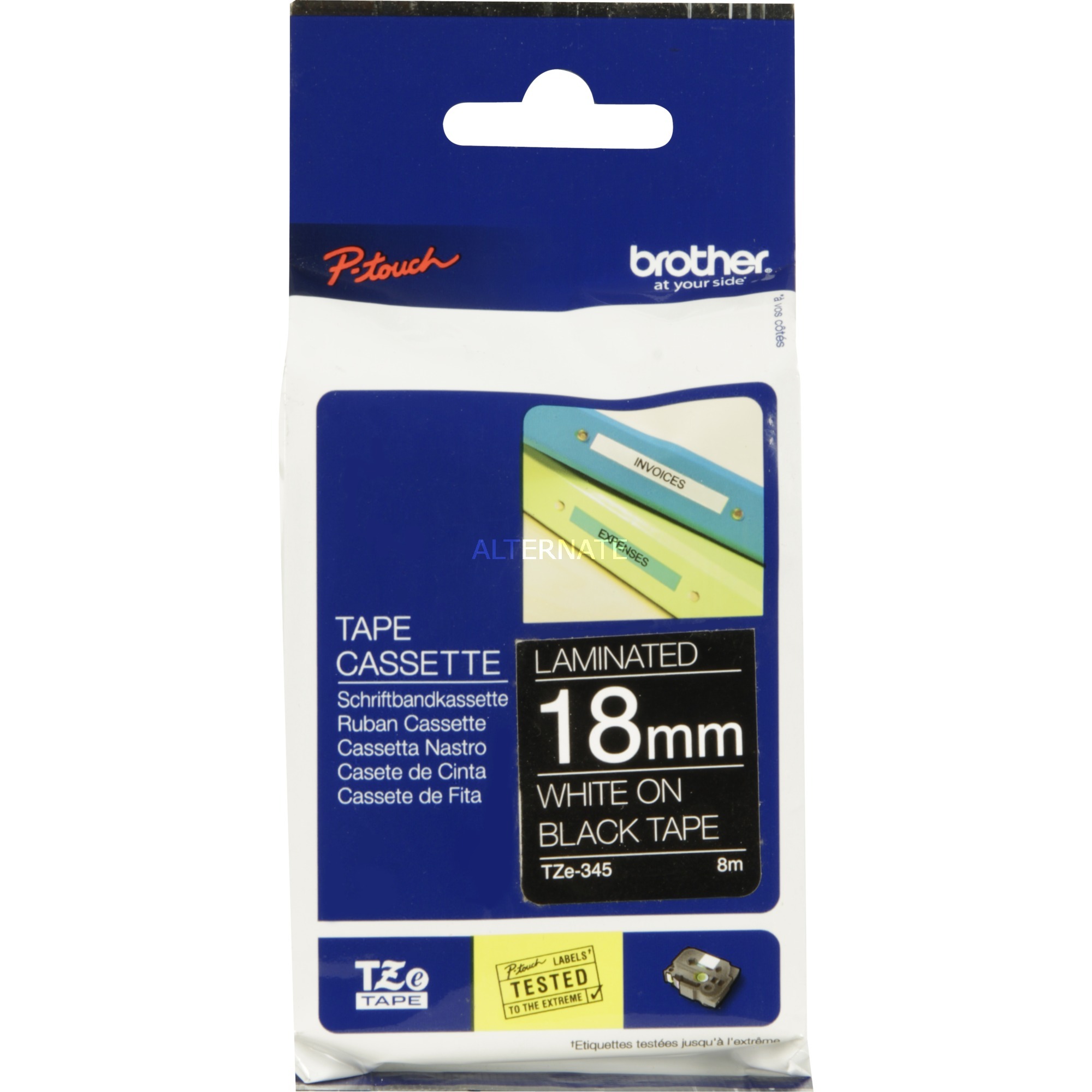 Brother TZe 345 - Laminiertes Band - Weiß auf Schwarz - Rolle (1,8 cm x 8 m) - 1 Rolle(n) - für P-Touch PT-1230, 18, 183