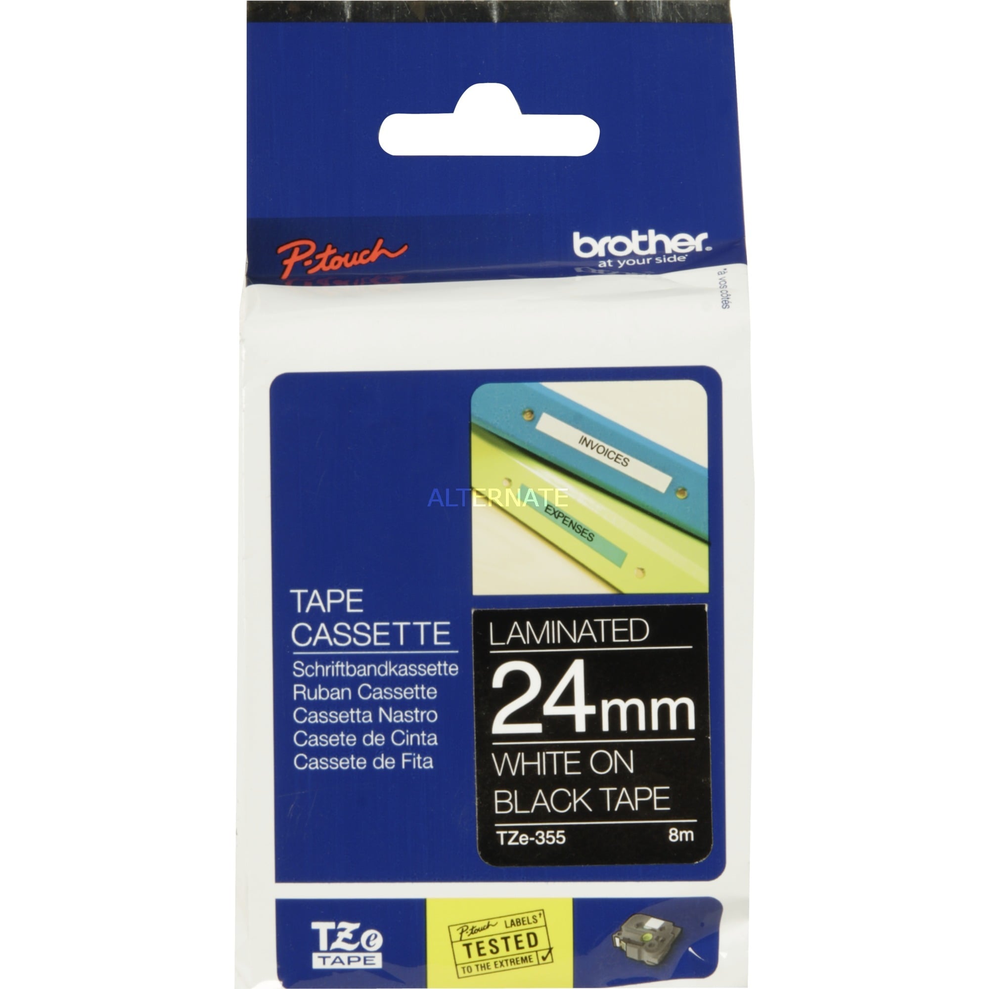 Brother TZe 355 - Laminiertes Band - Weiß auf Schwarz - Rolle (2,4 cm x 8 m) - 1 Rolle(n) - für P-Touch PT-1400, 1600, 1