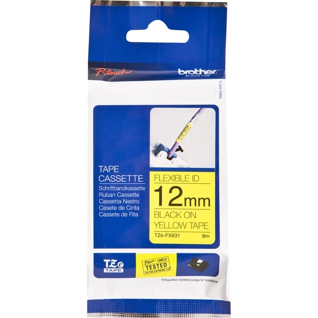 Brother P-touch Schriftband TZe-FX631 12mm x 8m schwarz/gelb laminiert selbstklebend 4977766691772 Brother 8 Meter