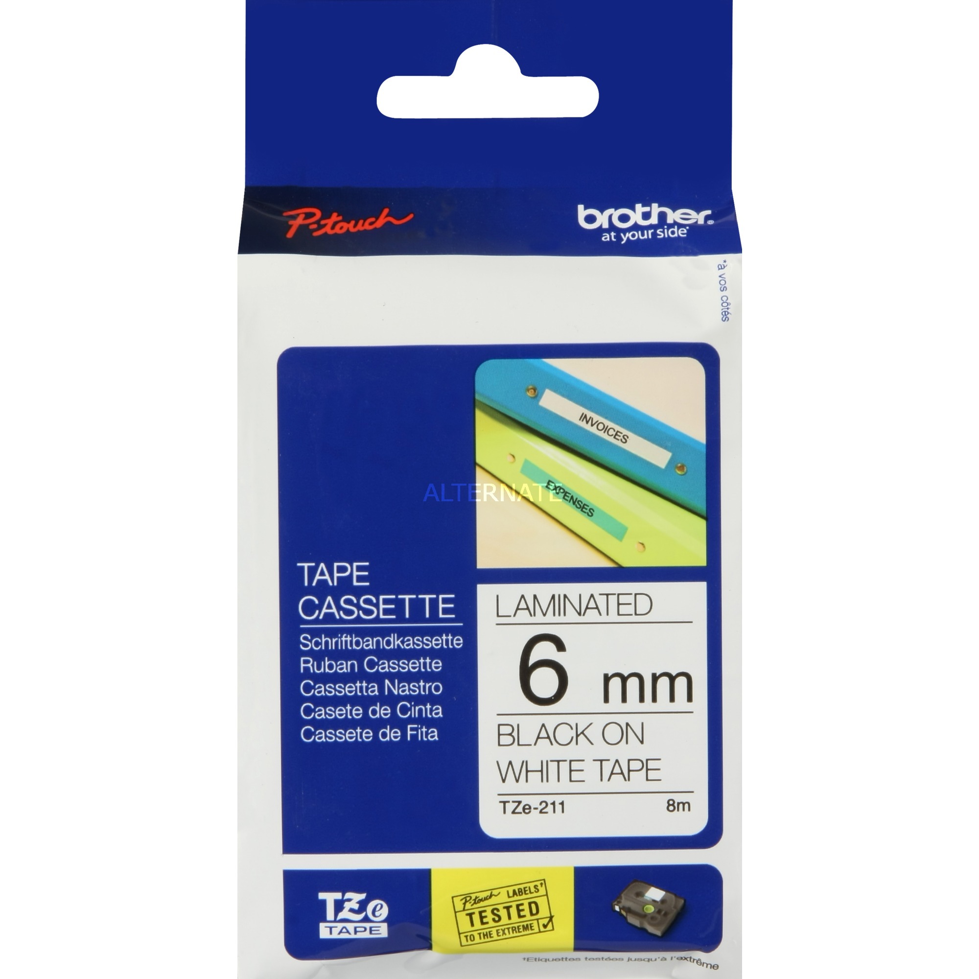 Original Brother TZE211 P-Touch Farbband schwarz auf weiss Laminat 6mm x 8m