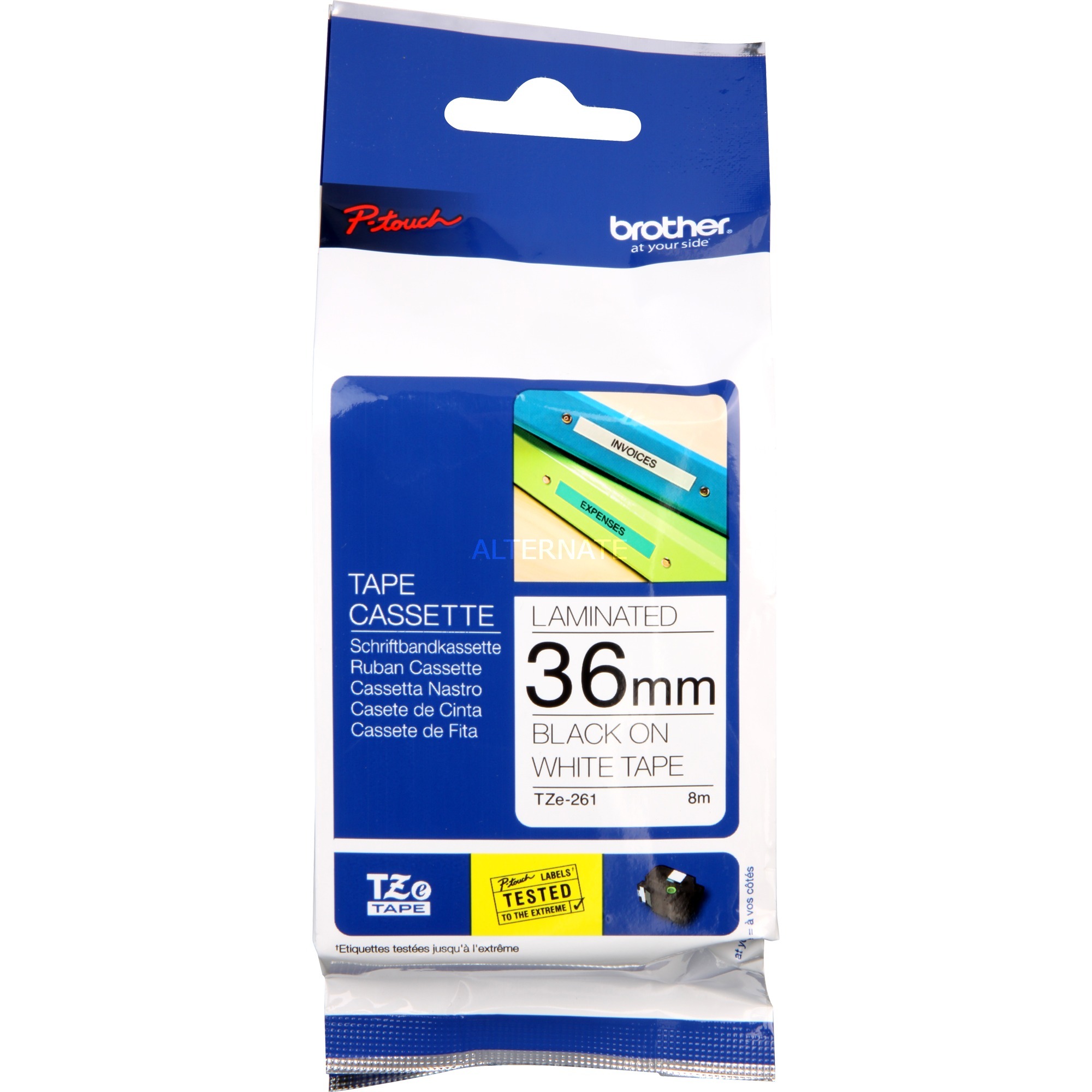 P-TOUCH TZE261 - laminiertes Schriftband, schwarz auf weiß, 36mm