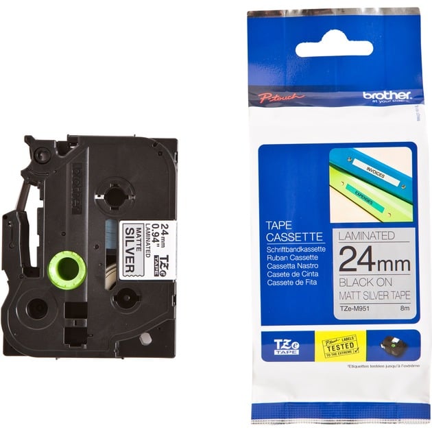 Brother P-touch Schriftband TZe-M951 24mm x 8m schwarz/silber laminiert selbstklebend 4977766692588 Brother