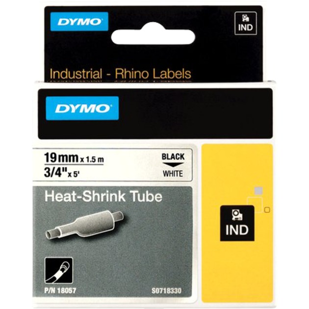 Dymo Rhino IND ORIGINAL Heißschrumpfschlauch 19mm x 1,5m, schwarz auf weiß, Etiketten- Schrumpfschlauch | 00071701180575