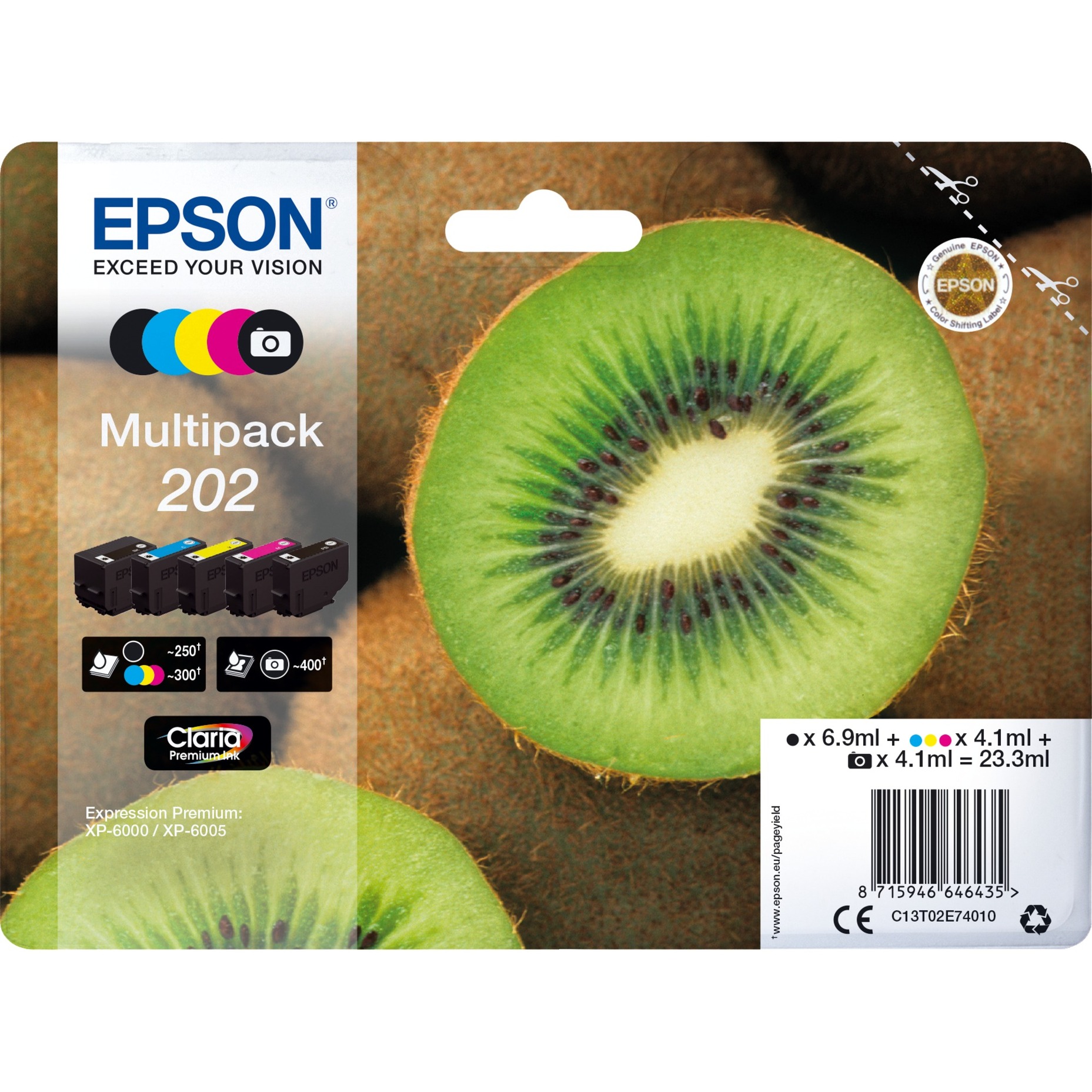 Epson Druckerpatrone 202 (C13T02E74010), Multipack, schwarz, cyan, magenta, gelb, fotoschwarz 8715946646435 Epson 5 Stück