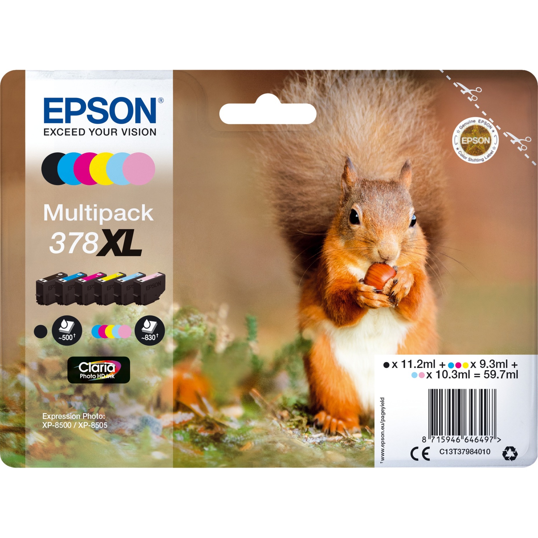Epson Druckerpatrone 378XL (C13T37984010), Multipack, schwarz, cyan, magenta, gelb, fotocyan, fotomagenta 8715946646497 Epson