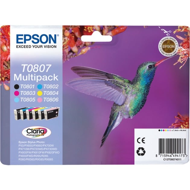 Epson Multipack 6-colours T0807 Claria Photographic Ink, Tinte | 08715946494173 Epson Multipack 6-colours T0807 Claria Photographic Ink, Tinte | 08715946494173