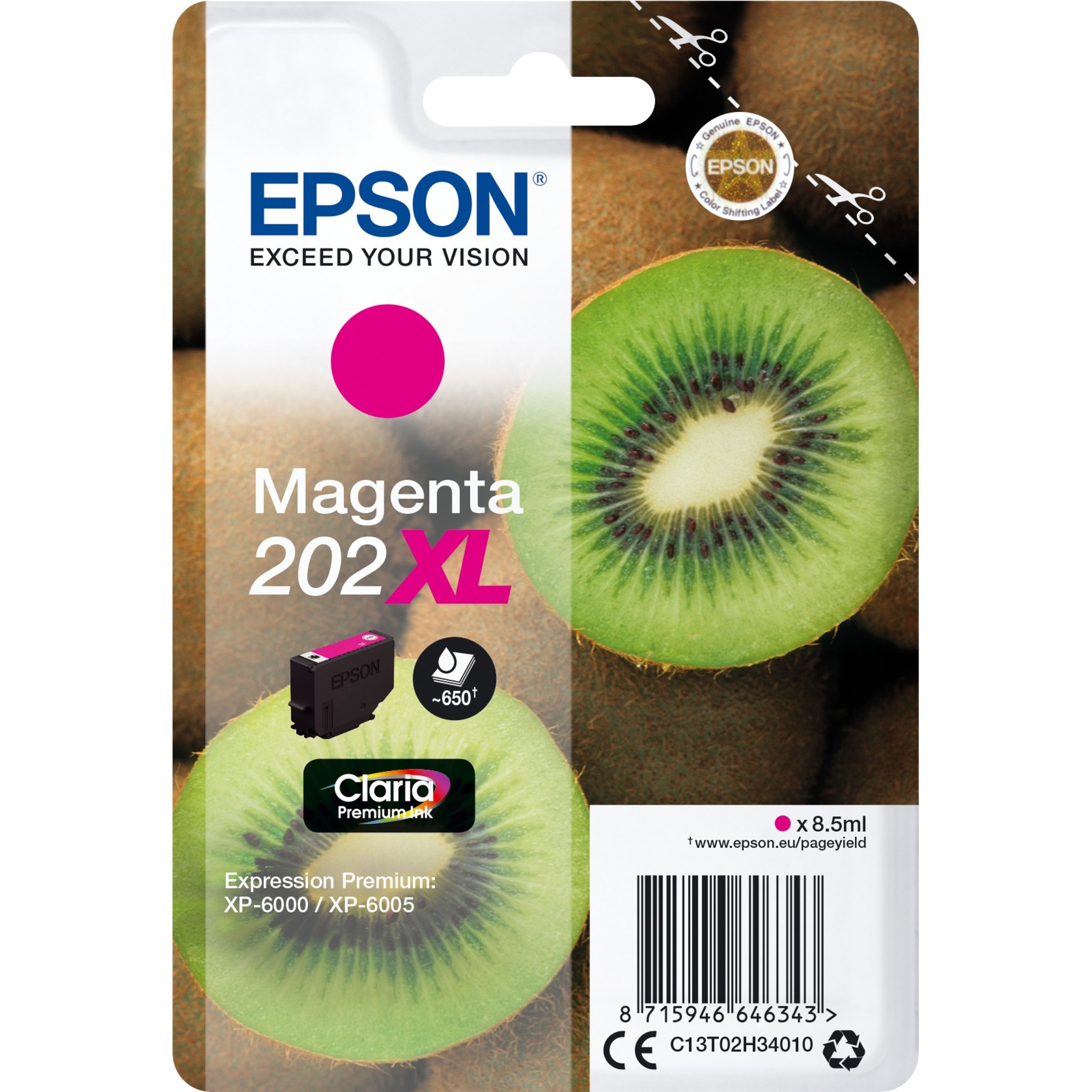 Epson Original 202XL Kiwi Druckerpatrone magenta 650 Seiten 8,5ml (C13T02H34010)