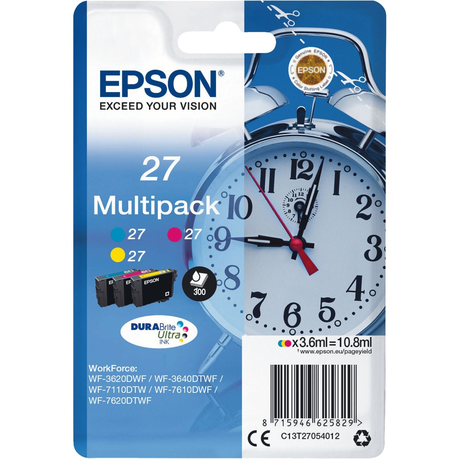 Epson Druckerpatrone 27 (C13T27054010), Multipack, schwarz, cyan, magenta, gelb 8715946625829 Epson 3 Stück