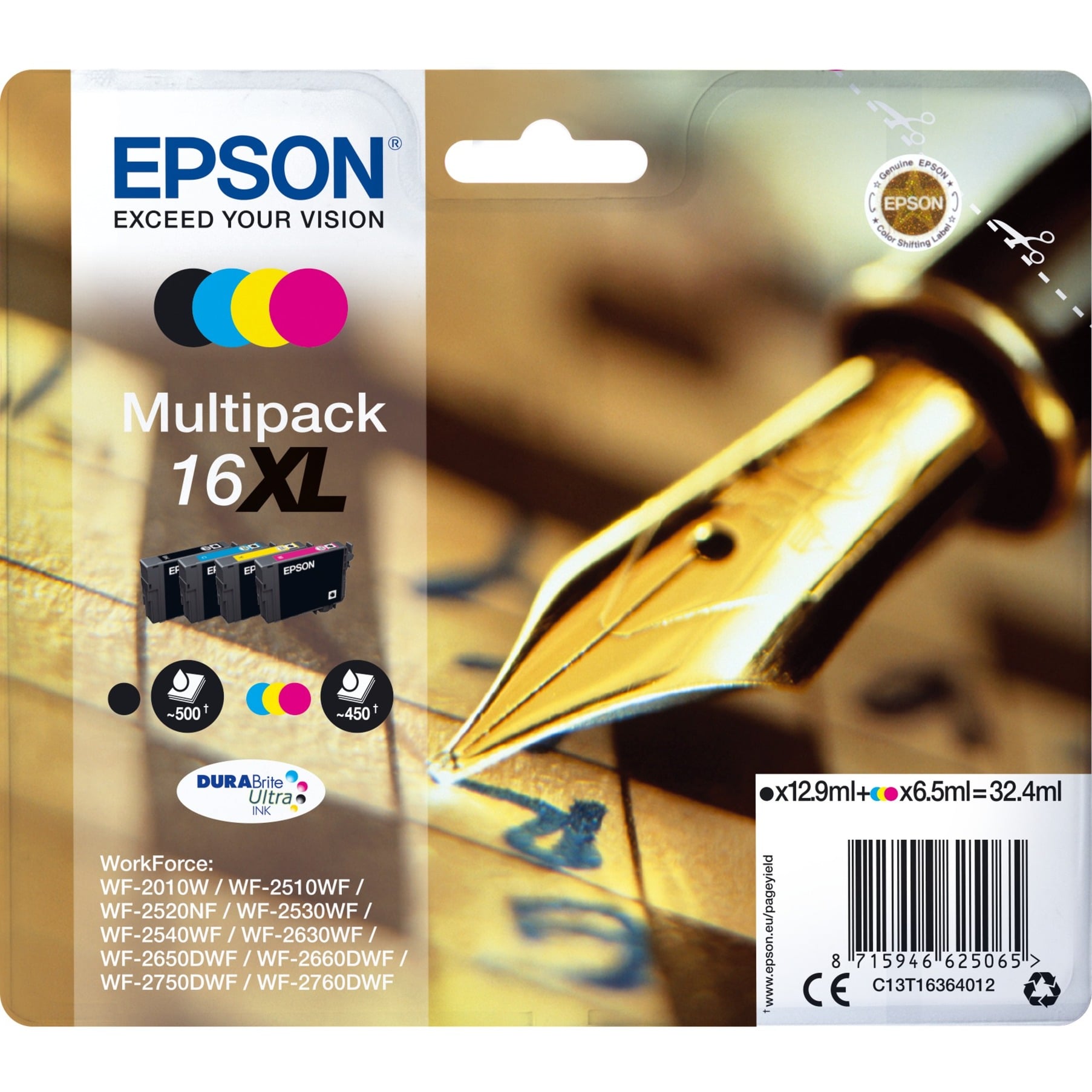 Epson Druckerpatrone 16XL (C13T16364012), Multipack, schwarz, cyan, magenta, gelb 8715946625065 Epson 4 Stück