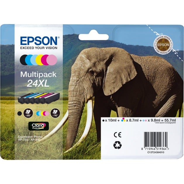 Epson Druckerpatrone Claria Photo HD 24XL (C13T24384011), Multipack, schwarz, cyan, magenta, gelb, fotocyan, fotomagenta 8715946615158 6 Stück