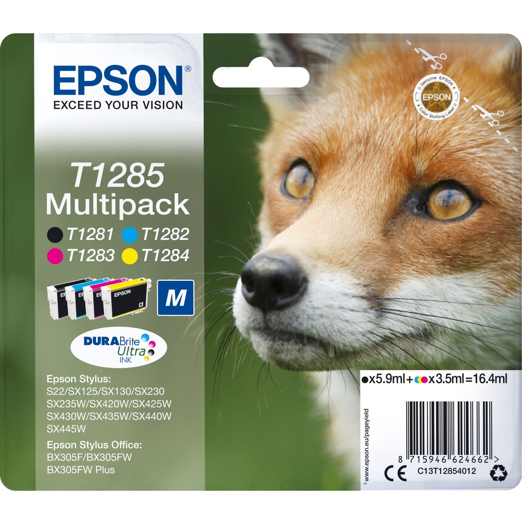 Epson Druckerpatrone DURABrite Ultra T1285 (C13T12854012), Multipack, schwarz, cyan, magenta, gelb 8715946624662 Epson 4 Stück