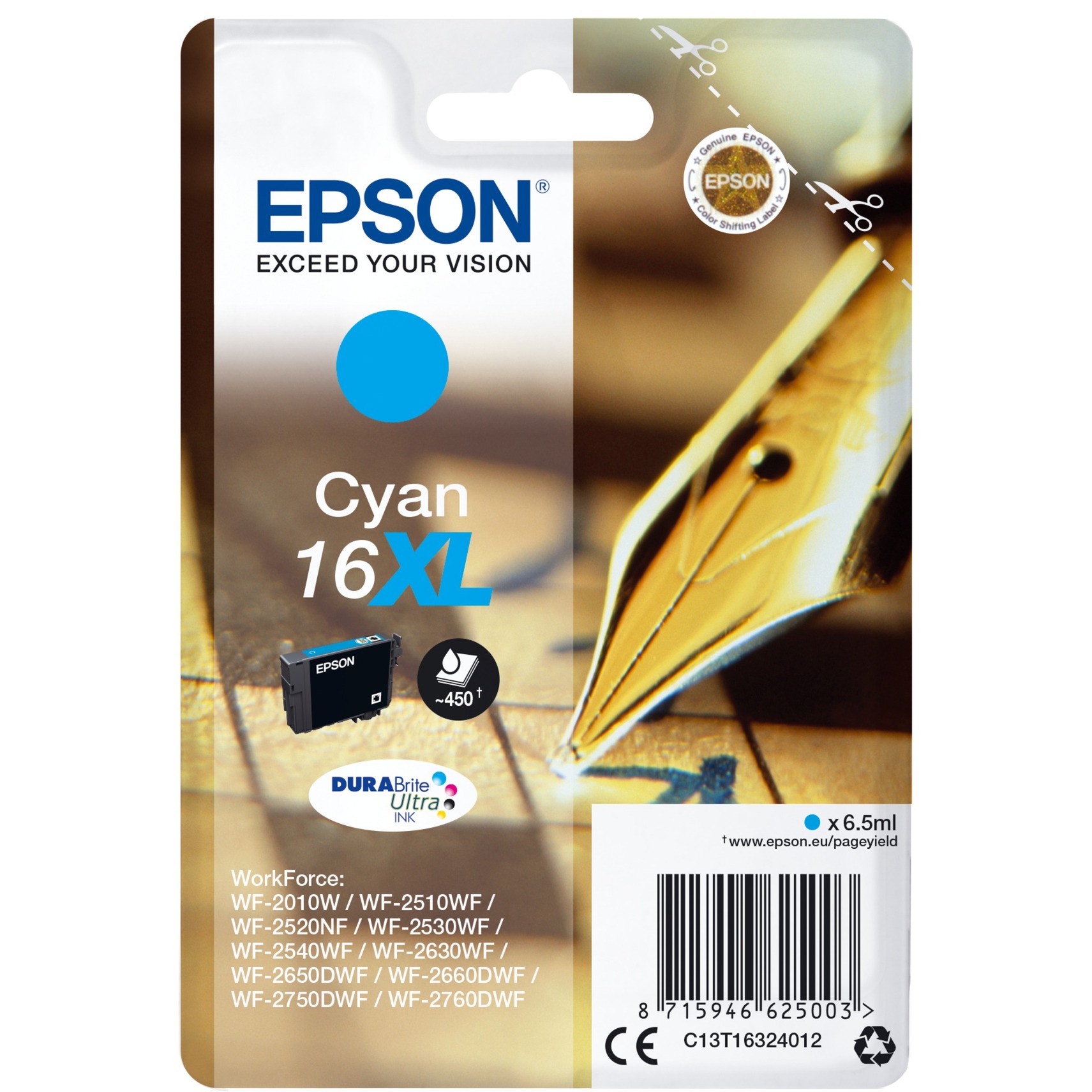 Epson Original 16XL Füller Druckerpatrone - cyan (C13T16324012)